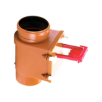 HL710.1V Каналізаційний затвор DN110, вертикальний, із заслінкою з нержавіючої сталі з поплавцем та ручним затвором